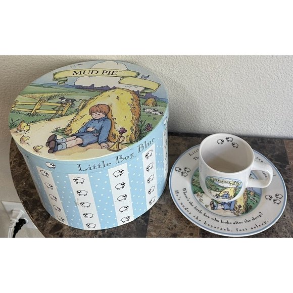 Mud Pie Other - Little Boy Blue Child's Cup Plate Set Mud Pie w/ Box Mother Goose Nursery Rhyme